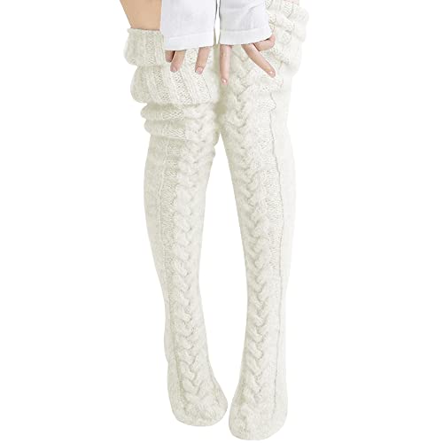 Moitkptt Overknee Strümpfe Damen, Kniestrümpfe Damen Winter, Lange Overknee Strümpfe, Thigh High Socks, Lange Gestreifte Socken, Oberkneestrümpfe Damen für Mädchen, Damen (Weiß) von Moitkptt