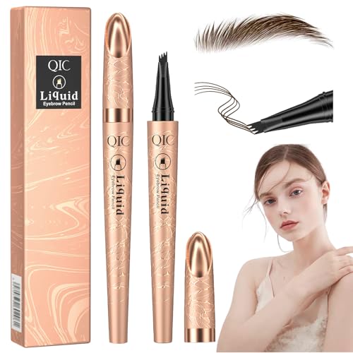 Magischer Augenbrauenstift Wasserfest 3D Wasserfester Augenbrauenstifts Microblading Augenbrauenstif mit 4 Gabelspitzen Eyebrow Pencil Augenbrauen Make-up Hält Den Ganzen Tag über Dunkelbraun von Moiuguli