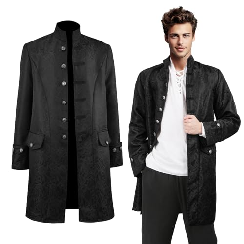 Moiuguli Steampunk Herren, Gothic Mäntel Lang Mittelalter Viktorianische Jacke Men in Black Kostüm Seemannsjacke Gehrock Vampir Anzüge für Karneval Herren Halloween Dress Up Party von Moiuguli