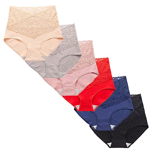 Große Größe Hohe Taille Damen Spitze Panties Semi-Sheer Mesh Bund Bauch Tuck Triangle Panties Hipster Sexy Damen Unterwäsche, D, 46 von Moiyoudis