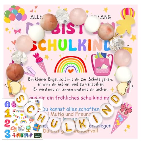 Einschulung Geschenk, Schulkind Geschenk Ärmbänder mit Anhänger Schutzengel, Einschulung Mädchen Schultüte Füllung Schulanfang Geschenke für Schulkind 2025 Mädchen mit Grußkarte Geschenkbox Sticker von Moizkna