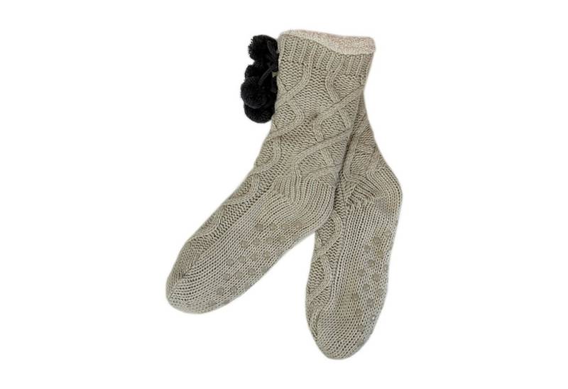 Mojawo Langsocken Da Home Socks Hüttenschuhe Stoppersocken gefüttert Beige Gr 35-38 von Mojawo