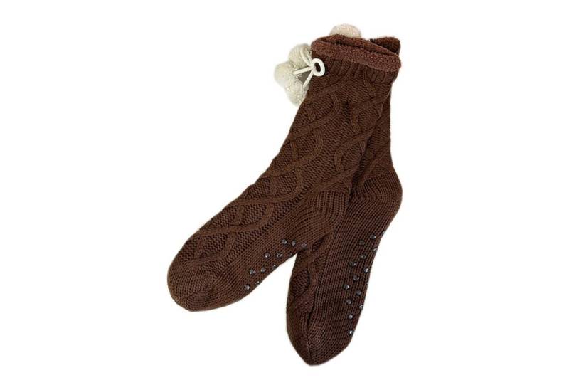 Mojawo Langsocken Da Home Socks Hüttenschuhe Stoppersocken gefüttert Braun Gr 35-38 von Mojawo