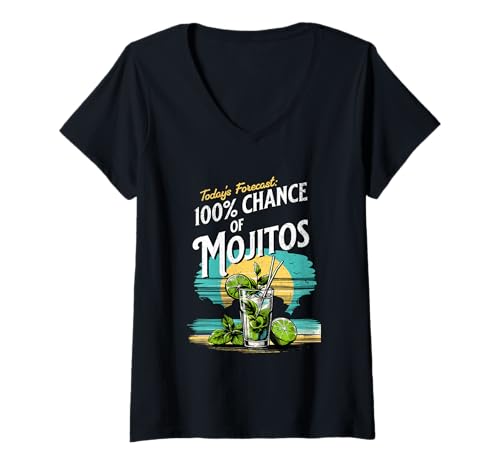 Damen Mojito Cocktail Lustiger Spruch Heute Vorhersage T-Shirt mit V-Ausschnitt Damen Mojito Cocktail Lustiger Spruch Heute Vorhersage T-Shirt mit V-Ausschnitt von Mojito Lover Shirts and Clothing Apparel