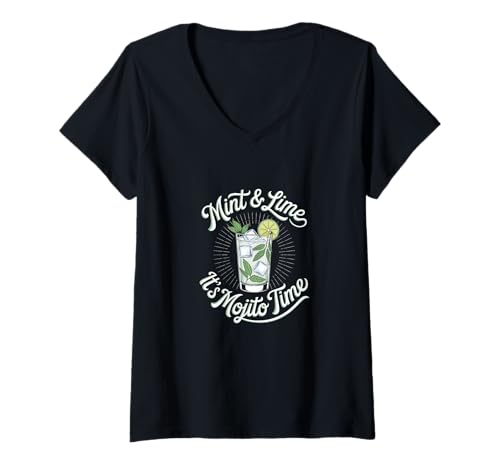 Damen Mint & Lime It's Mojito Time - Lustiger Mojito Cocktail Lover T-Shirt mit V-Ausschnitt von Mojito Mood – Summer Cocktails & Party Vibes