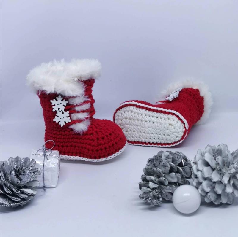 Weihnachten Rot Santa Babyschuhe, Häkeln Unisex Bio-Baumwollstiefel, Neugeborene Schuhe, 0-3, 3-6 Monate Weihnachten Rot Santa Babyschuhe, Häkeln Unisex Bio-Baumwollstiefel, Neugeborene Schuhe, 0-3, 3-6 Monate von MojlumpCrochet