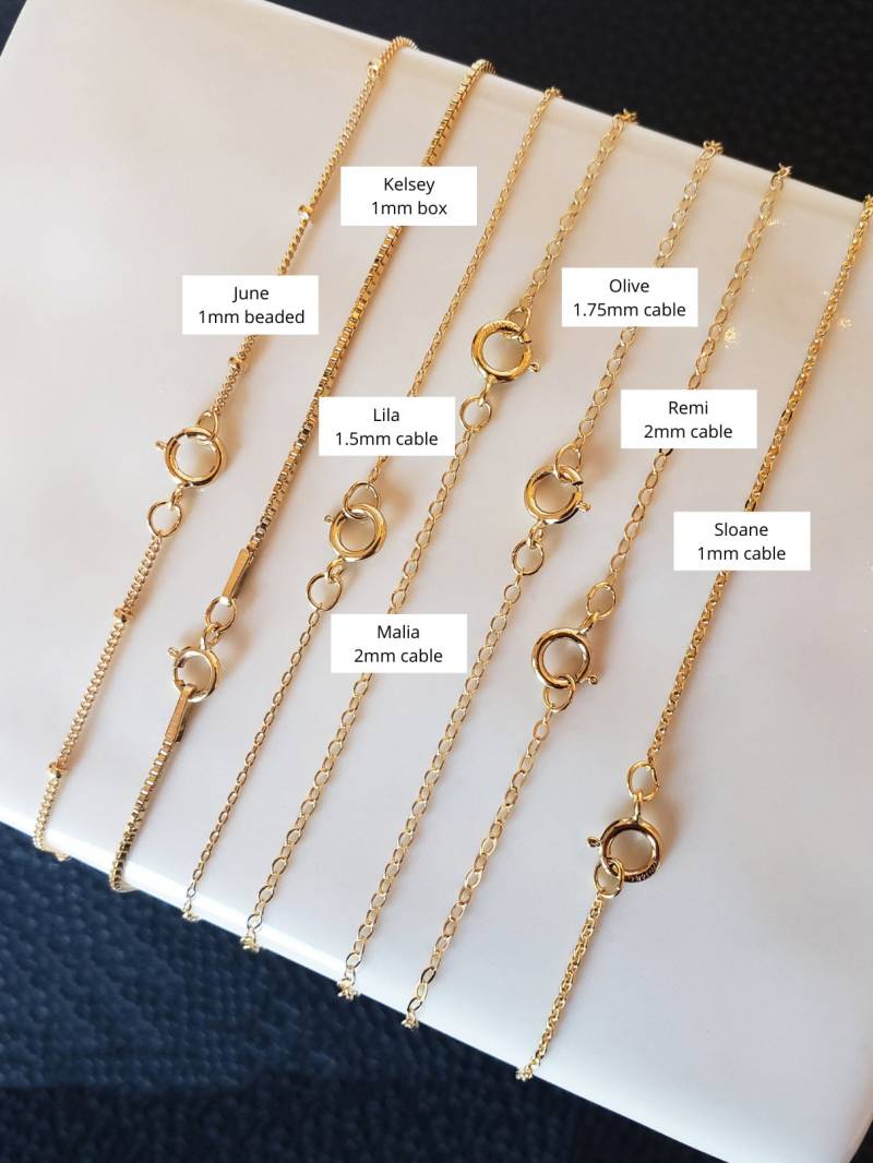 14K Gold Filled Fertige Halskette Wählen Sie Länge 16 18 20 Zoll 24 30 Zierliche Kabel Panzerkette Perlen Satelliten Box Usa Made von MojoSupplyCo