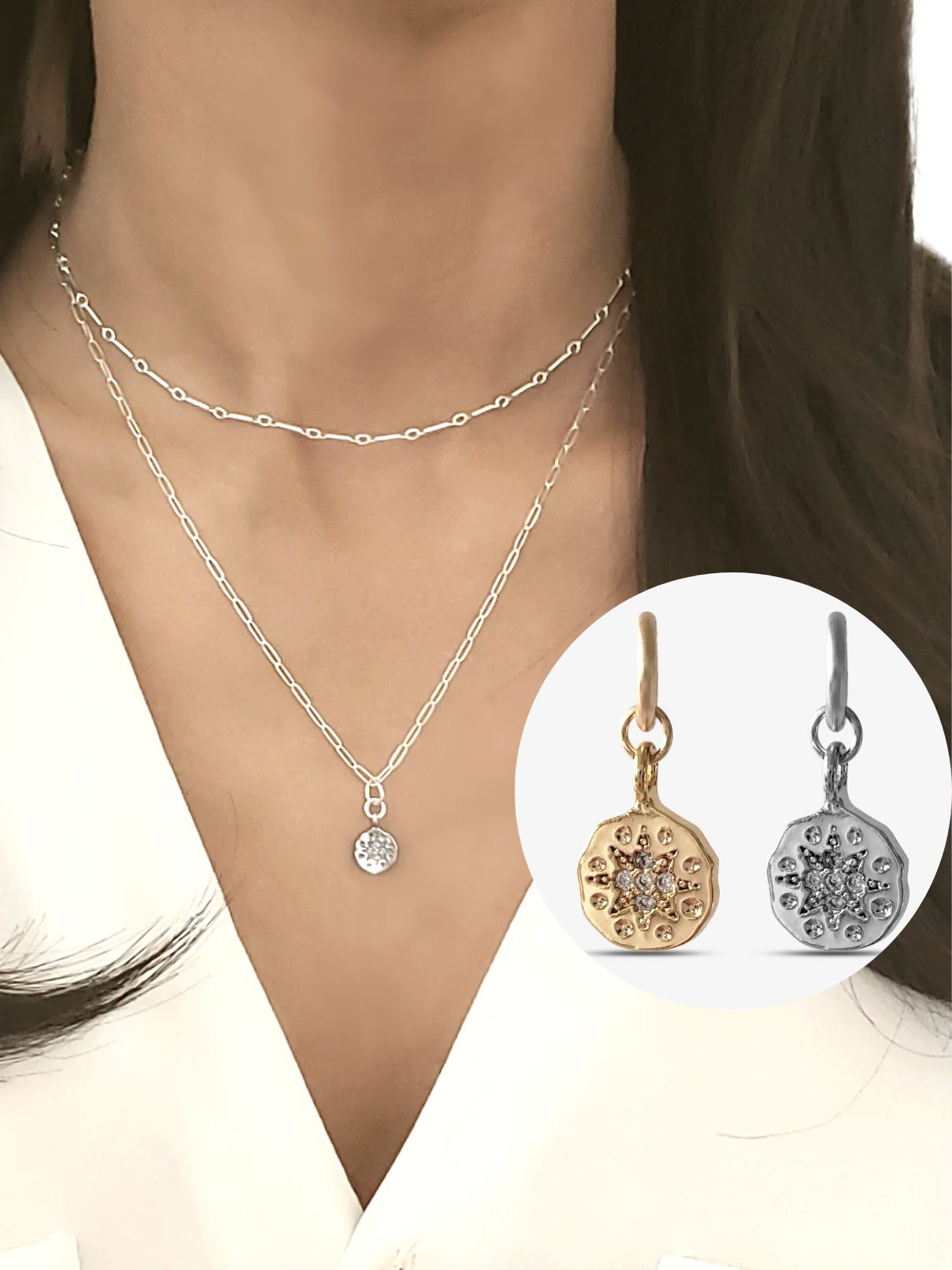 Silber Oder Gold Slide-On Zierliche Stern Charm Starburst Halskette Anhänger Celestial Layering Nordstern Ohrringe Charms Usa Nova von MojoSupplyCo