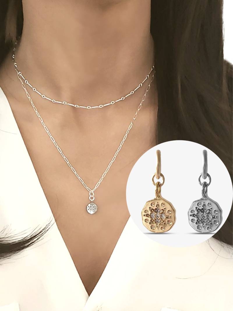 Silber Oder Gold Slide-On Zierliche Stern Charm Starburst Halskette Anhänger Celestial Layering Nordstern Ohrringe Charms Usa Nova von MojoSupplyCo