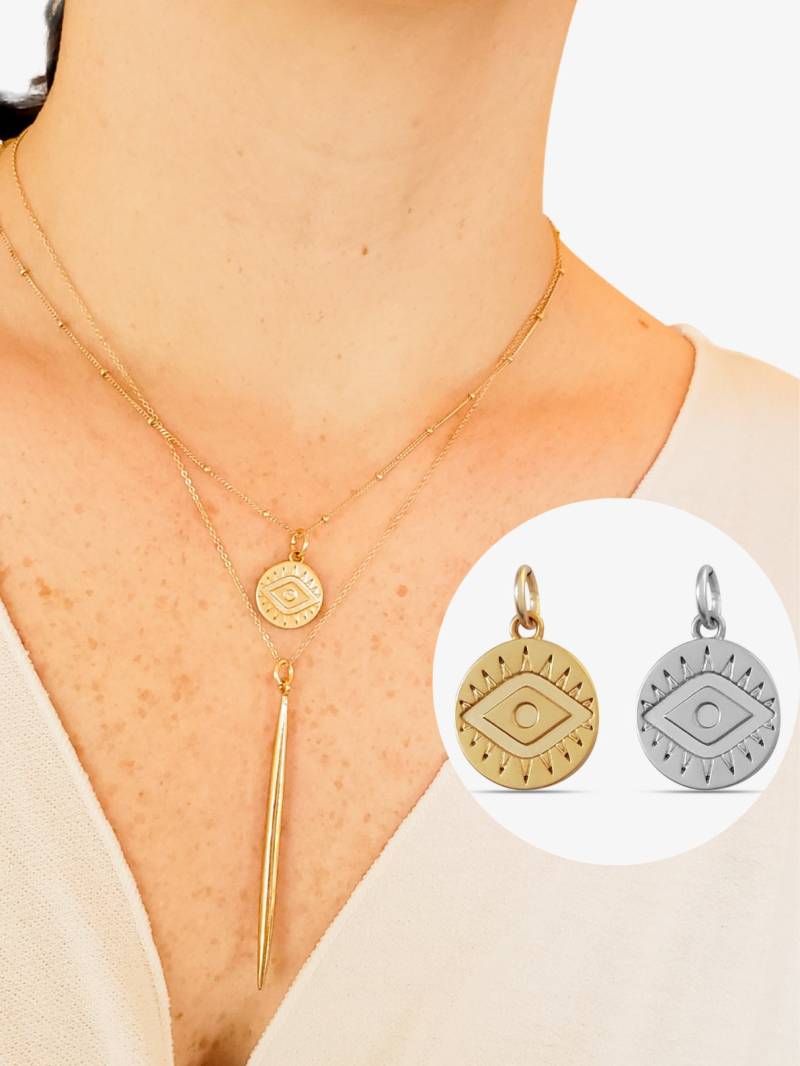 Slide On Evil Eye Charm Schutz Schmuck Silber Oder Gold Layering Halskette Charms Anhänger Matt Strukturiert Layered Auge Julie von MojoSupplyCo