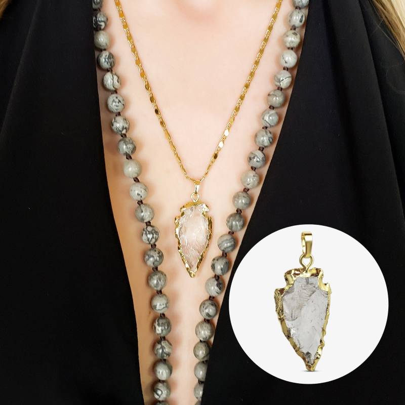 Slide-On Pfeilspitze Reinen Kristall Anhänger Klar Quarz Naturstein Pfeil 24K Vergoldet Schichtung Charme Geschichtete Halskette Boho Usa Evie von MojoSupplyCo
