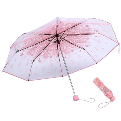 Klarer Regenschirm,Transparenter Faltbarer Regenschirm,Modischer Prinzessinnen-Regenschirm mit Kirschblütenmuster,Stockschirm Durchsichtig,Vollautomatischer,Tragbarer Regenschirm,Für Reisen(rose) von Mokernali