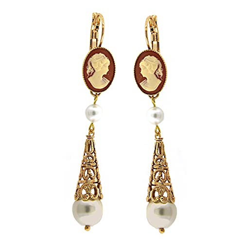 Mokilu' - Handgefertigte Vintage Ohrringe - 24KT Gold Messing - Hypoallergen - Made in Italy von toskanischen Handwerkern - Gelochte Anhänger mit Perlen, Rosa Kamee, Messing von Mokilu'