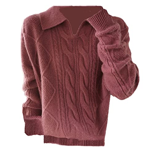 Kragenpullover für Damen, Langarm, V-Ausschnitt, lockerer, dünner Strickpullover, Damen-Wollpullover 1 L von Mokkpeq