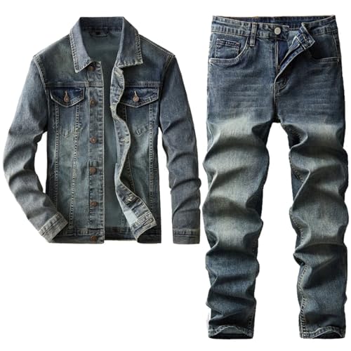 Mokkpeq Klassischer Herren-Jeansanzug, Retro-Blaue Jeansjacke Und Hose, 2-Teiliges Set 3620620 Jacket XXL Jeans 36 von Mokkpeq