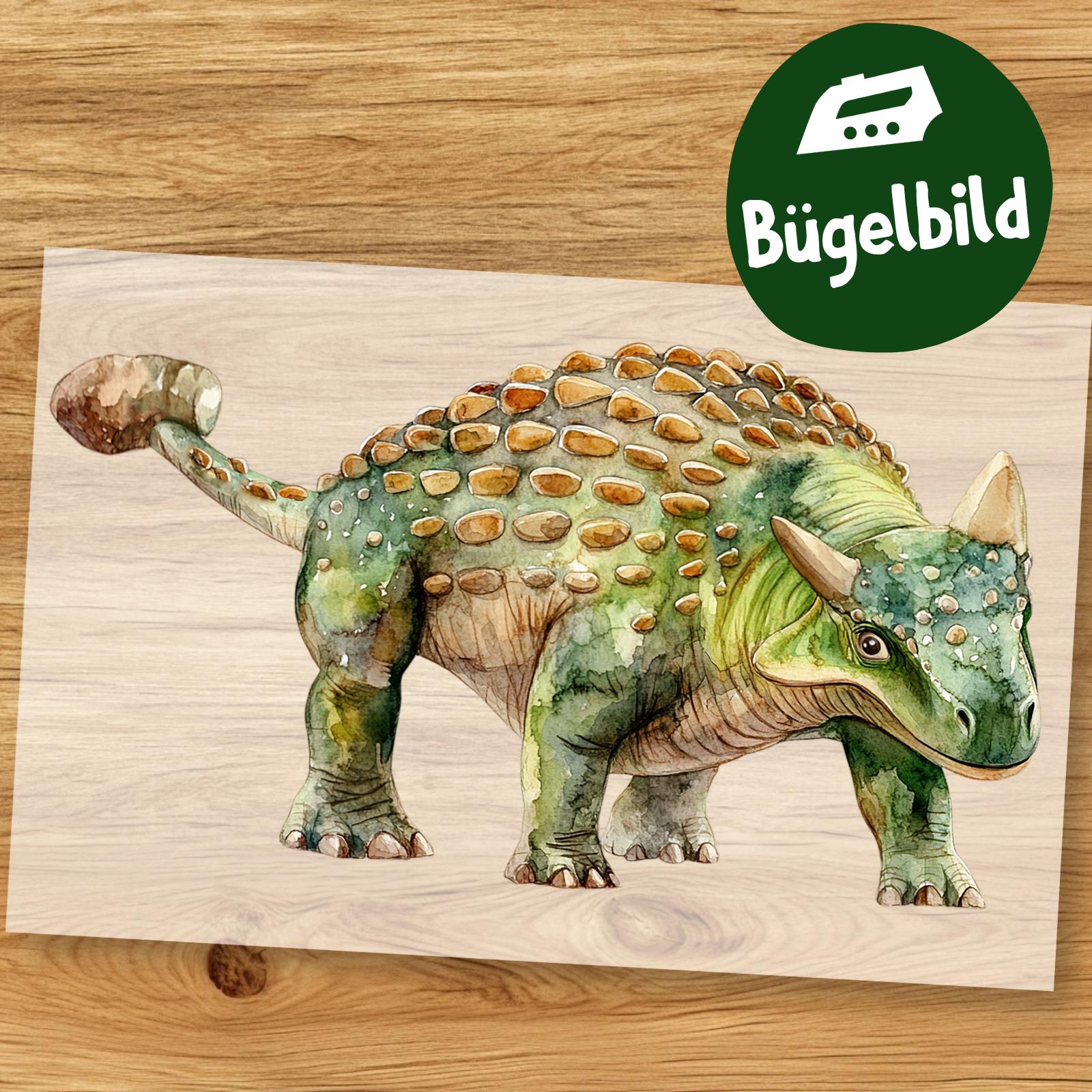 Ankylosaurus Bügelbild, Wasserfarbe Dino Bild Aquarell Zum Aufbügeln, Dschungel Kinder Shirt, Schultüte Bügelmotiv Dinosaurier von MokoDesignDE