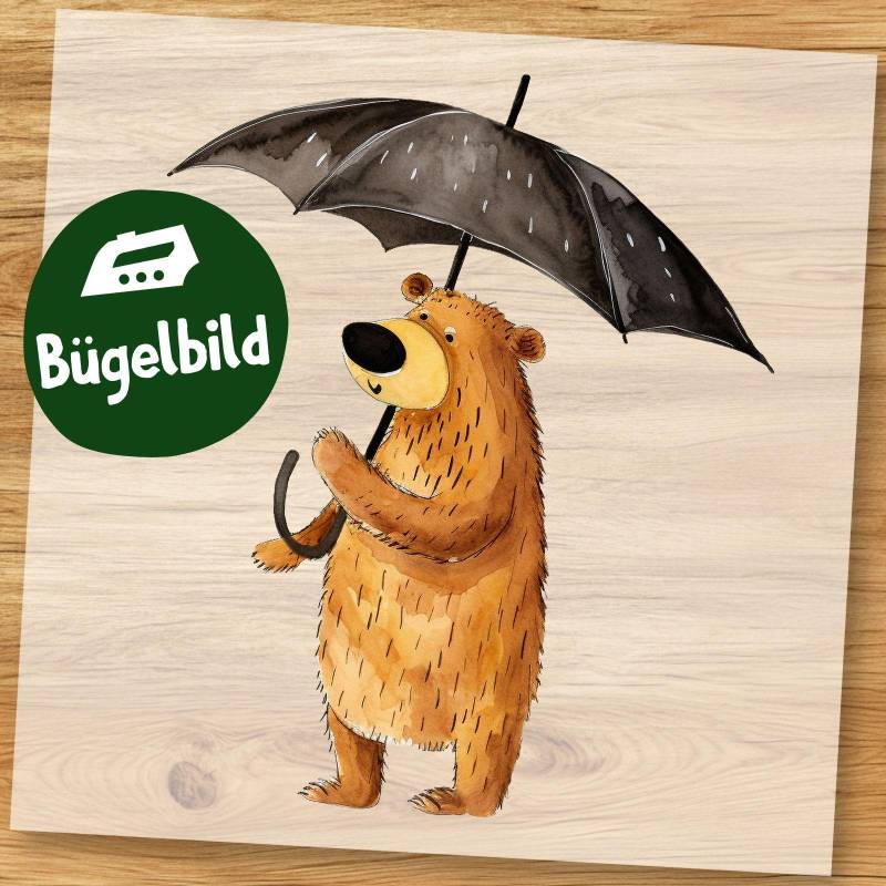 Bär Mit Regenschirm Bügelbild, Süßes Tier Motiv Für Kinder, Wasserfarbe Aufbügler, Baby Kleidung, Herbst Bügeltransfer von MokoDesignDE