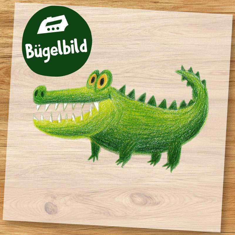 Bügelbild Krokodil - Lustiges Dschungeltier Im Buntstift Stil Zum Aufbügeln Für Kinder Shirt, Schultüte & Diy Kleidung von MokoDesignDE