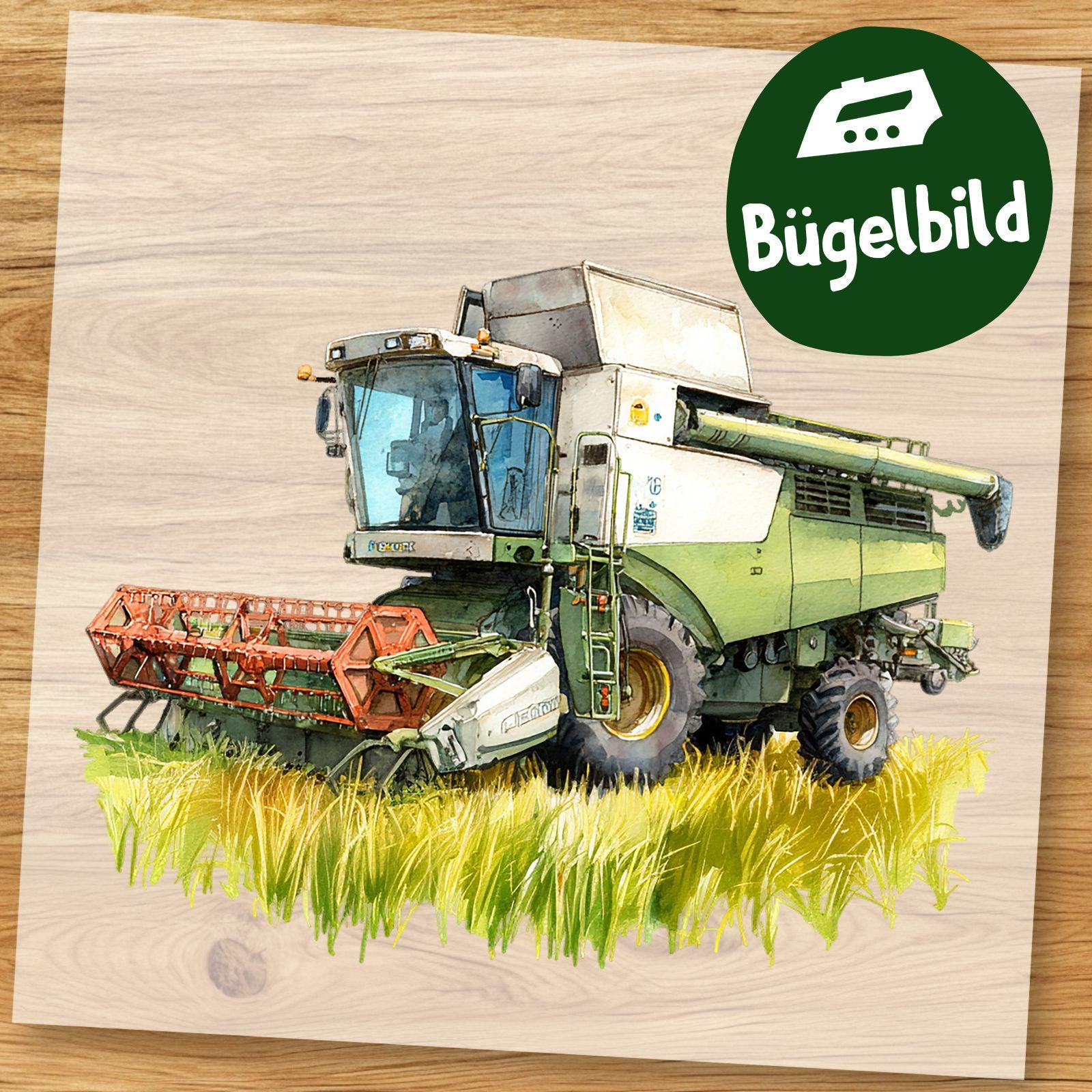 Bügelbild Mähdrescher Aquarell - Landwirtschaft Fahrzeug Motiv Zum Aufbügeln Für Kinder Shirt, Schultüte & Diy Kleidung von MokoDesignDE