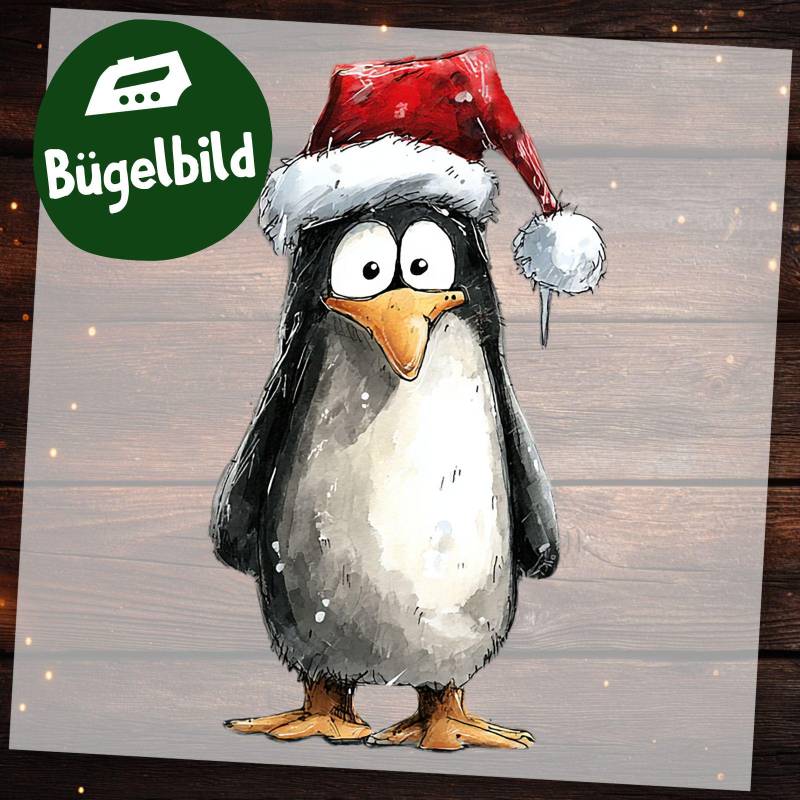 Bügelbild Pinguin Weihnachten - Lustiger Winter Mit Nikolausmütze Im Aquarell Stil Für Kinder Shirt & Schultüte von MokoDesignDE