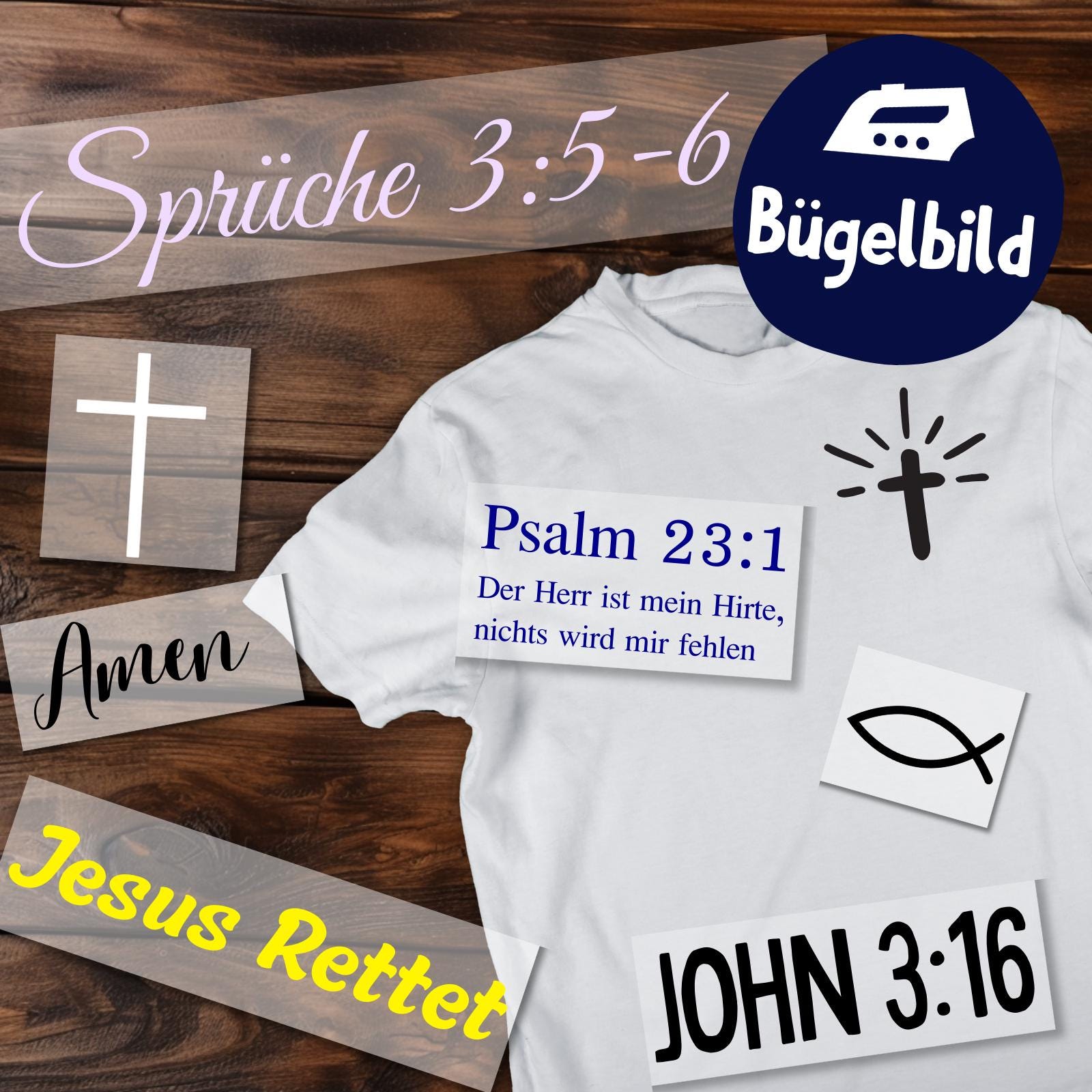 Christliches Bügelbild, Dein Bibelvers Personalisierte Bügelbilder Kreuz, Jesus Schriftzug Zum Aufbügeln, Individueller Text Bügelmotiv von MokoDesignDE