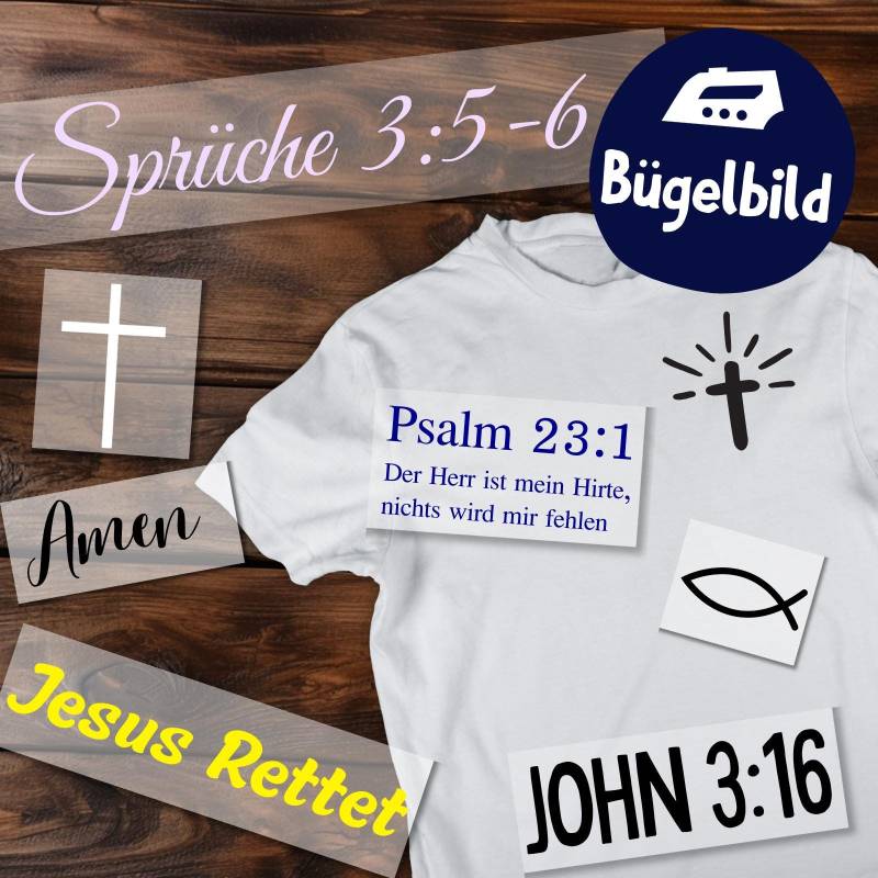 Christliches Bügelbild, Dein Bibelvers Personalisierte Bügelbilder Kreuz, Jesus Schriftzug Zum Aufbügeln, Individueller Text Bügelmotiv von MokoDesignDE