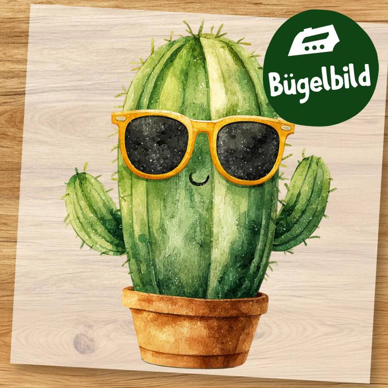Cooler Kaktus Bügelbild, Lustiger Mit Brille in Wasserfarbe Zum Aufbügeln, Sommermotiv Für Kinder Shirt, Schule Aufbügler von MokoDesignDE