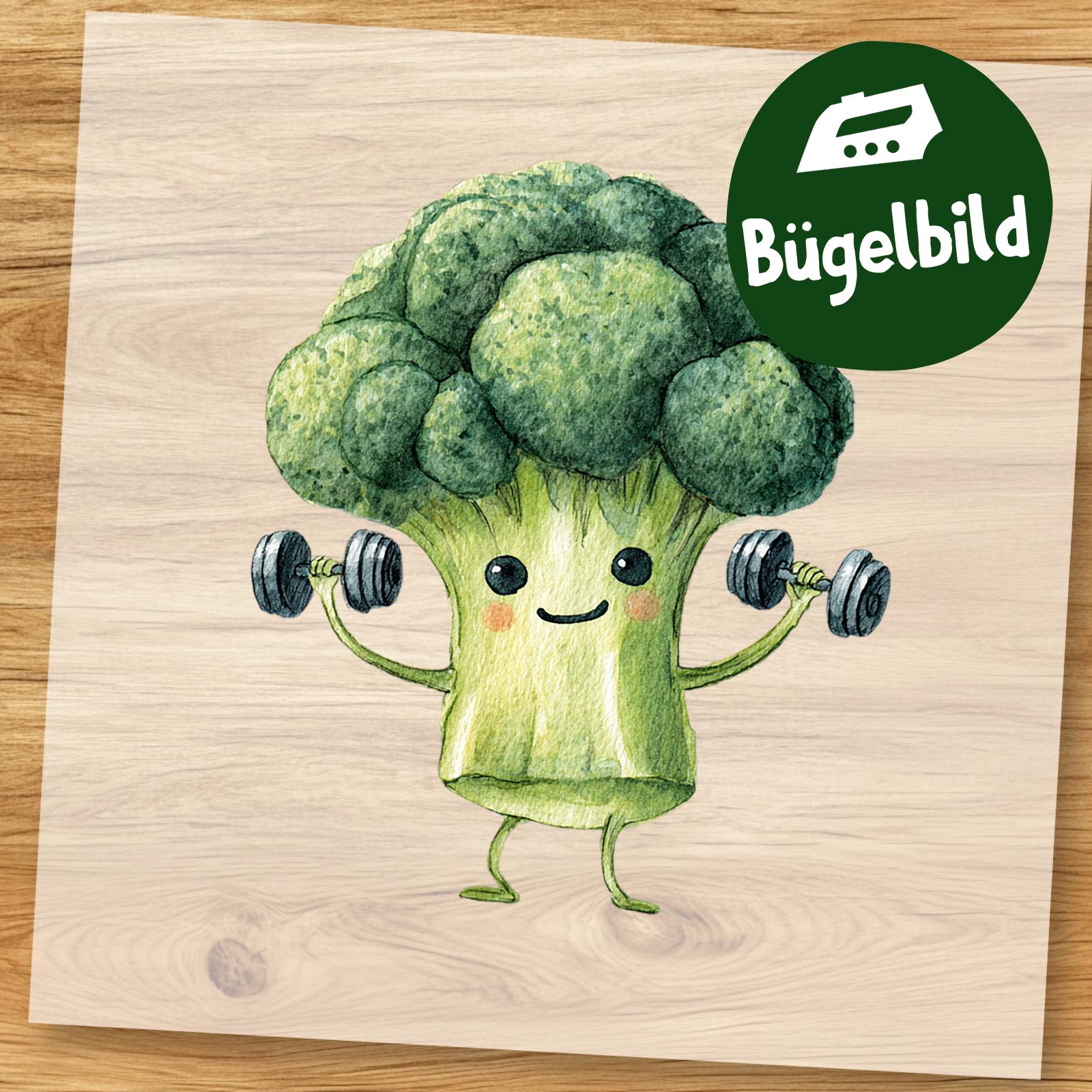 Fitness Brokkoli Bügelbild, Lustiges Gemüse Mit Hanteln in Wasserfarbe Zum Aufbügeln, Witziges Sport Motiv Für Kinder Tshirt von MokoDesignDE