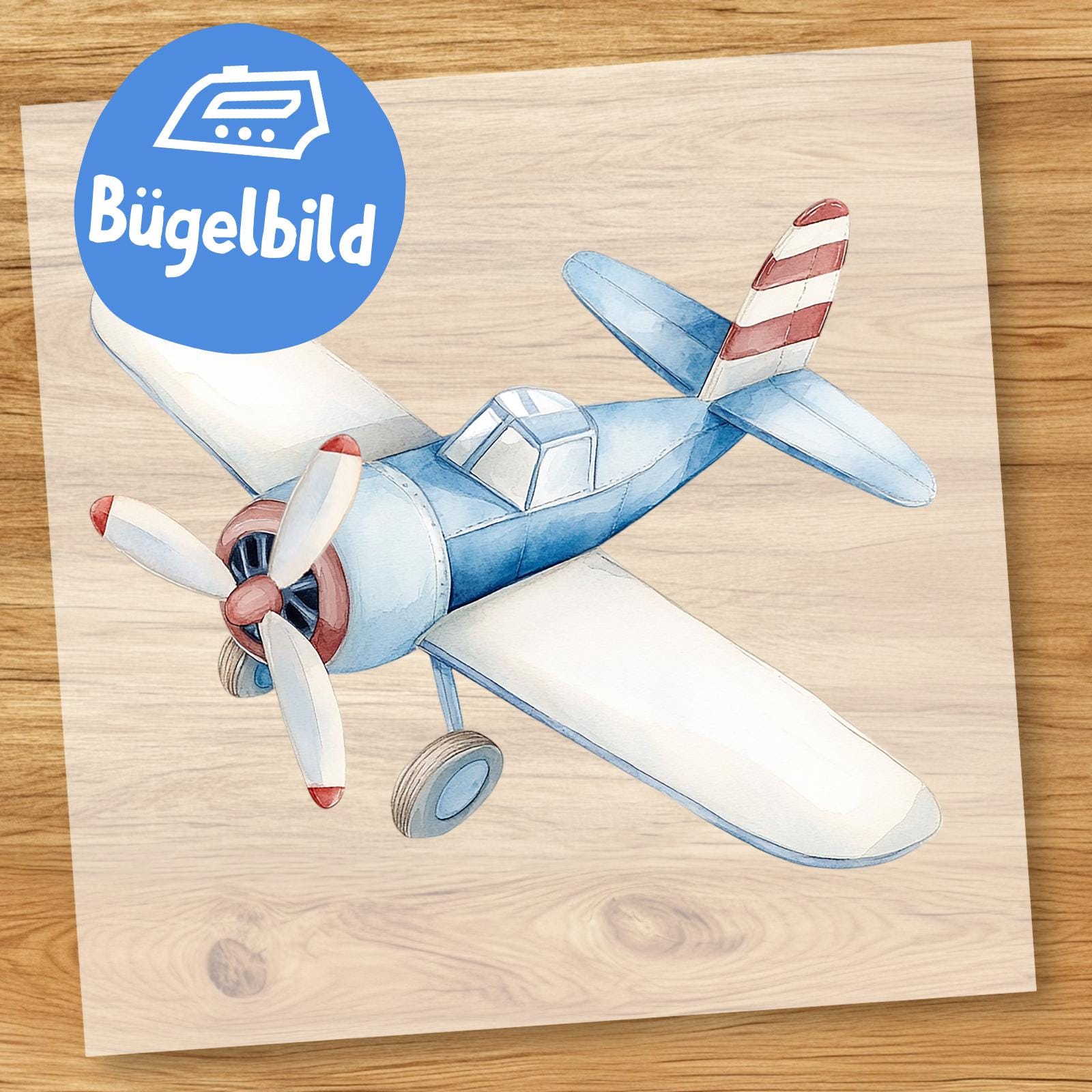 Flugzeug Bügelbild, Mini Propellerflugzeug Wasserfarbe Zum Aufbügeln, Kleiner Flieger Kinder Tshirt, Schultüte Bügelmotiv von MokoDesignDE