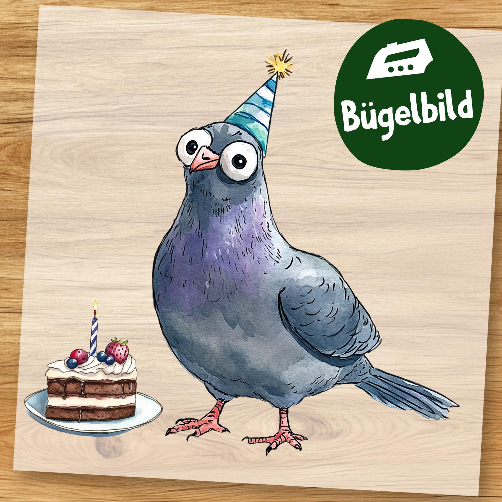 Geburtstag Taube Bügelbild, Lustige Mit Partyhut in Wasserfarbe Zum Aufbügeln, Witziges Vogelmotiv Für Kinder Shirt von MokoDesignDE