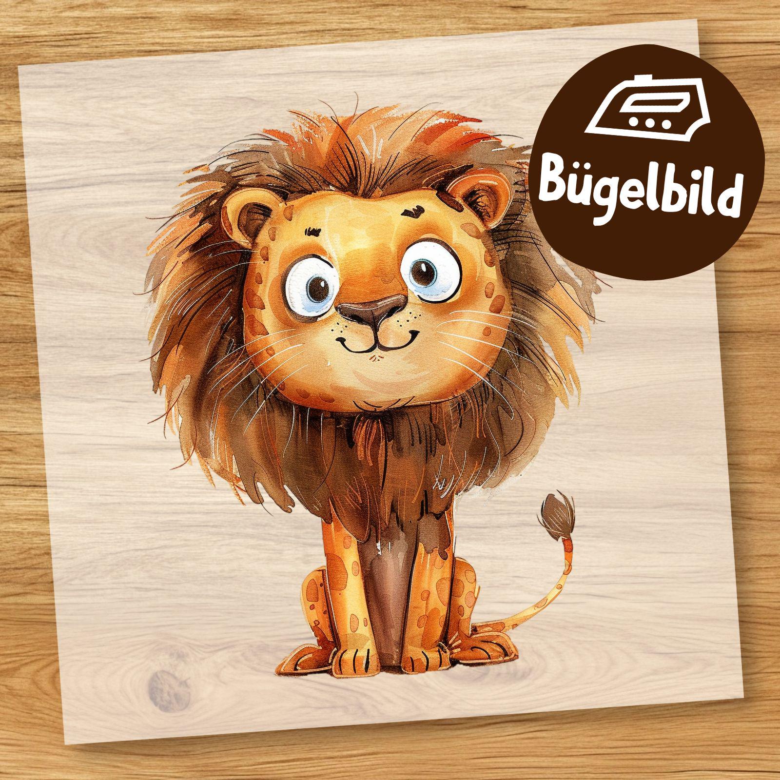 Löwe Bügelbild, Cartoon Süßer Aquarell Zum Aufbügeln, Afrika Safari Kinder Shirt Löwchen Welpe, Zoo Tier Schultüte Bügelbild von MokoDesignDE