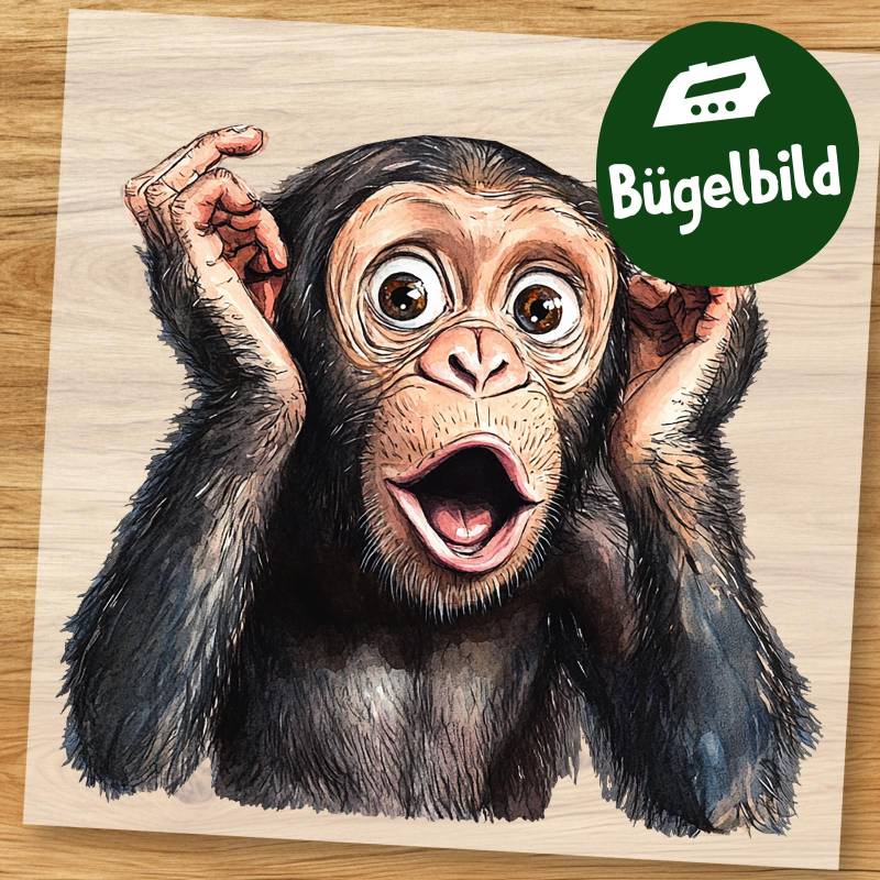 Lustiger Affe Bügelbild, Überraschtes Schimpansen Gesicht in Wasserfarbe Zum Aufbügeln, Tiermotiv Für Kinder Shirt Lustiger Affe Bügelbild, Überraschtes Schimpansen Gesicht in Wasserfarbe Zum Aufbügeln, Tiermotiv Für Kinder Shirt von MokoDesignDE