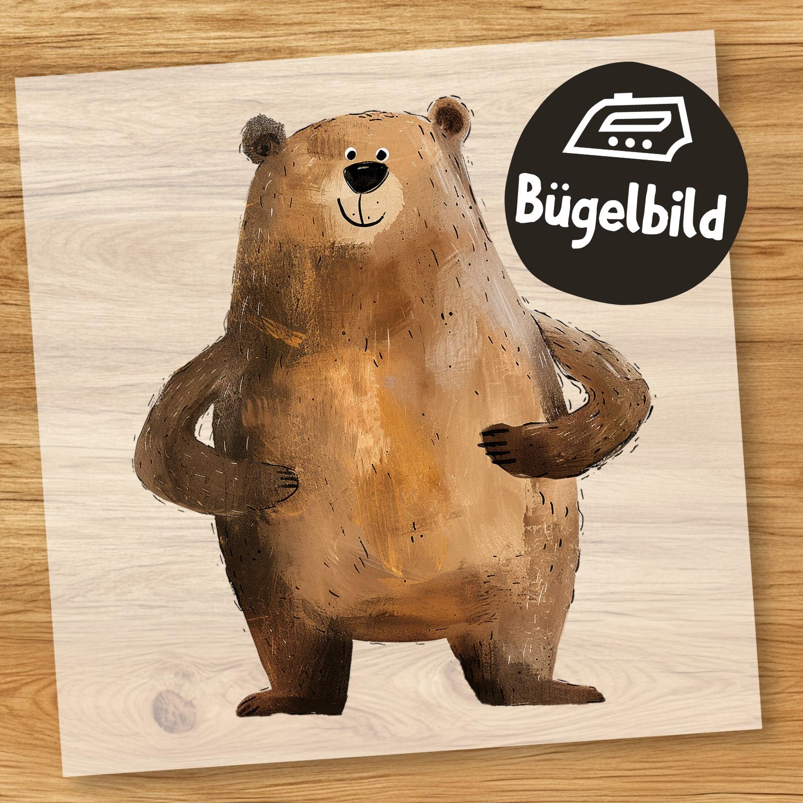 Lustiger Bär Bügelbild, Cartoon Braunbär Süß Wasserfarbe Zum Aufbügeln, Teddy Kinder Tshirt, Waldtier Schultüte Bügelmotiv von MokoDesignDE