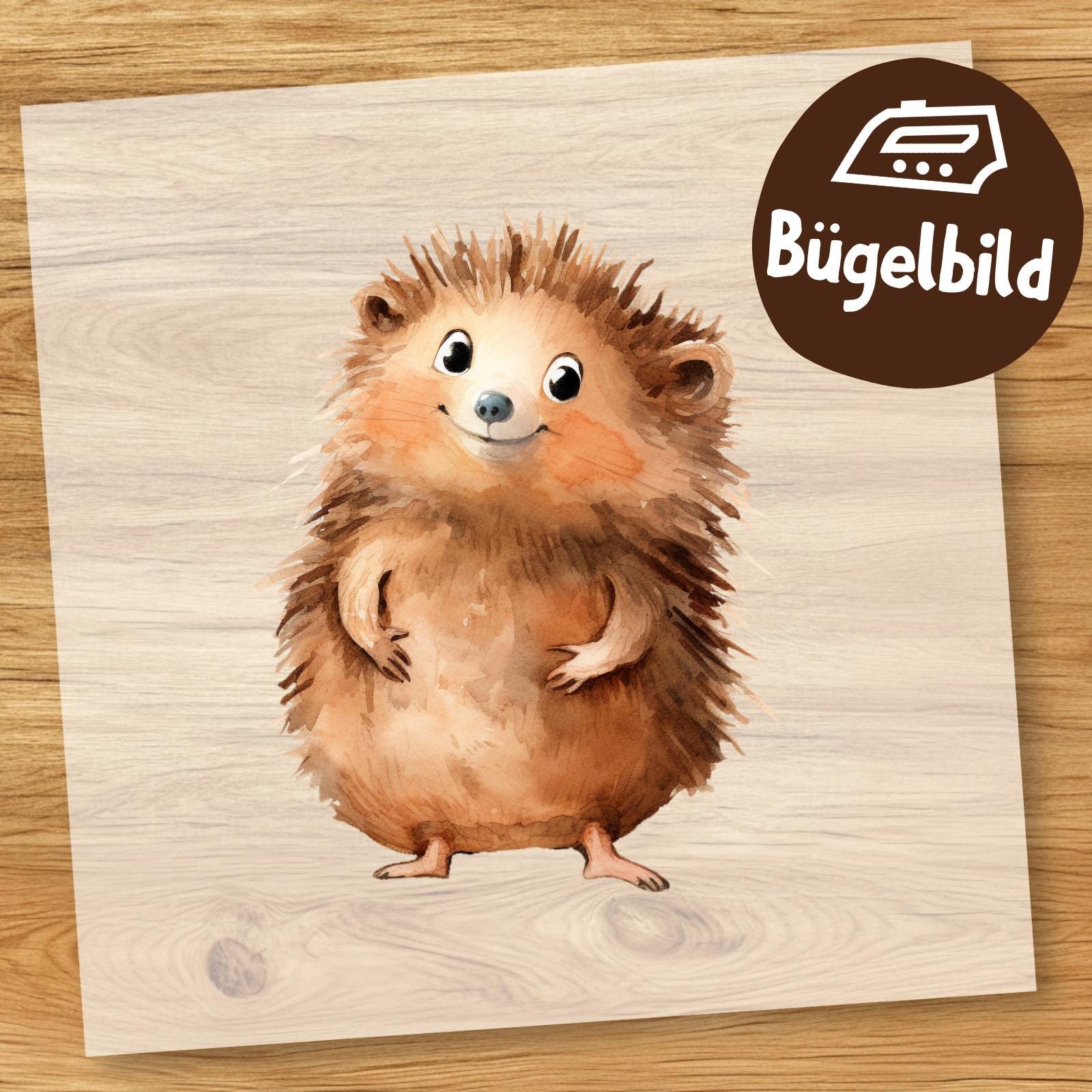 Niedlicher Igel Bügelbild, Cartoon Glücklicher Babyigel Aquarell Zum Aufbügeln, Waldtier Kinder Shirt, Süße Tierchen Schultüte Bügelbild von MokoDesignDE