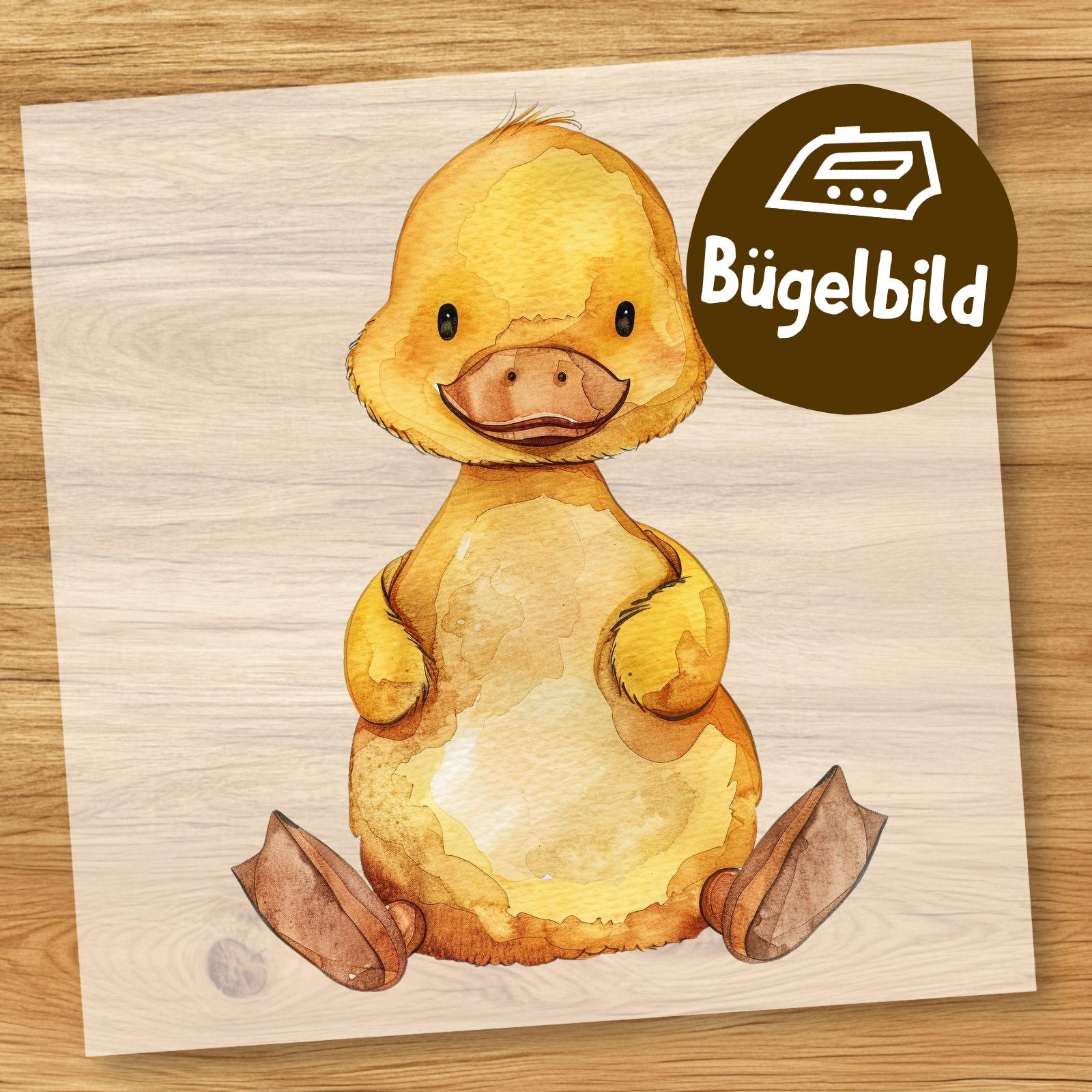 Süße Ente Bügelbild, Cartoon Kuscheltier Baby Wasserfarbe Zum Aufbügeln, Gelbes Küken Kinder Tshirt, Tier Schultüte Bügelmotiv von MokoDesignDE