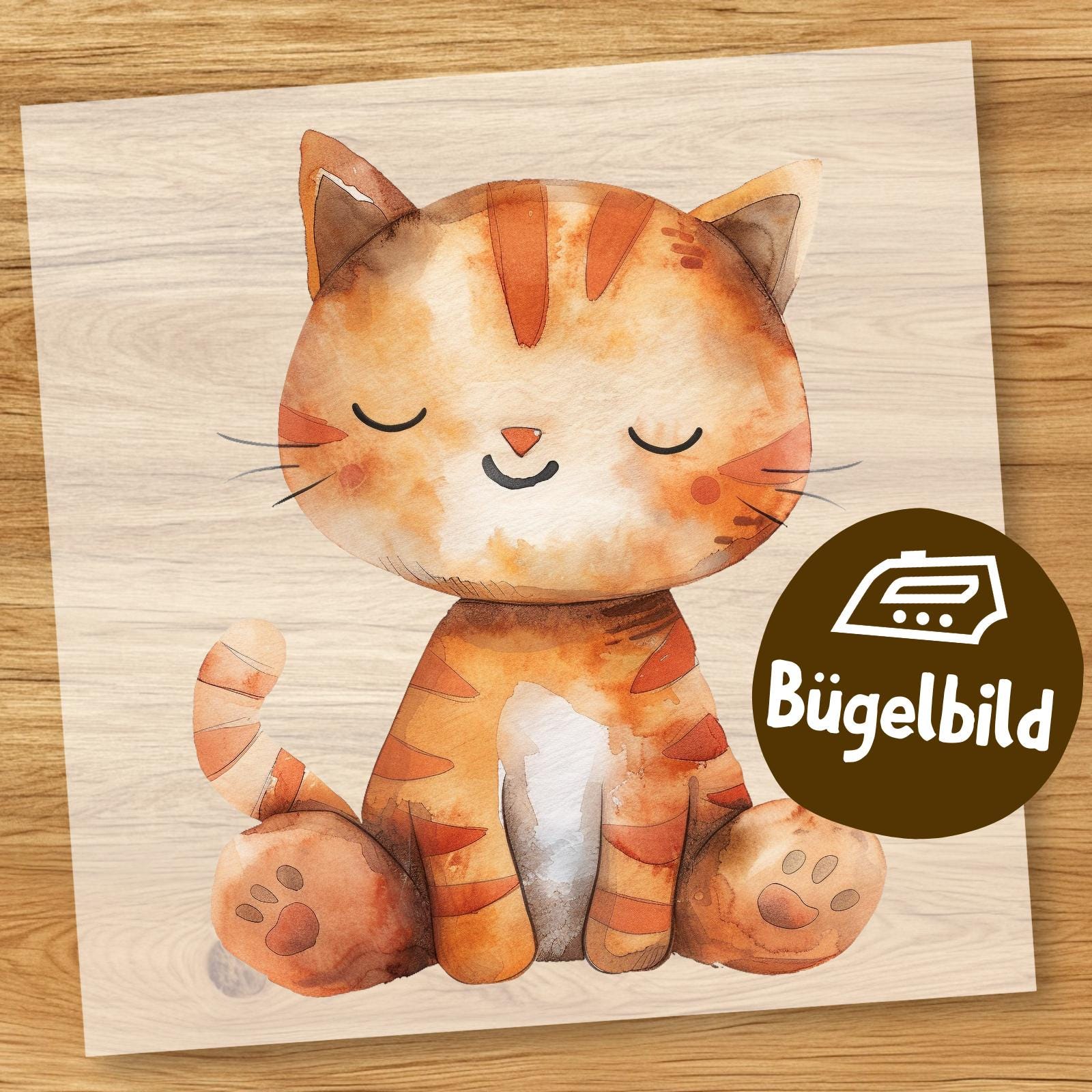 Süße Katze Bügelbild, Cartoon Kuscheltier Baby Kätzchen Wasserfarbe Zum Aufbügeln, Haustier Kinder Tshirt, Tier Schultüte Bügelbild von MokoDesignDE