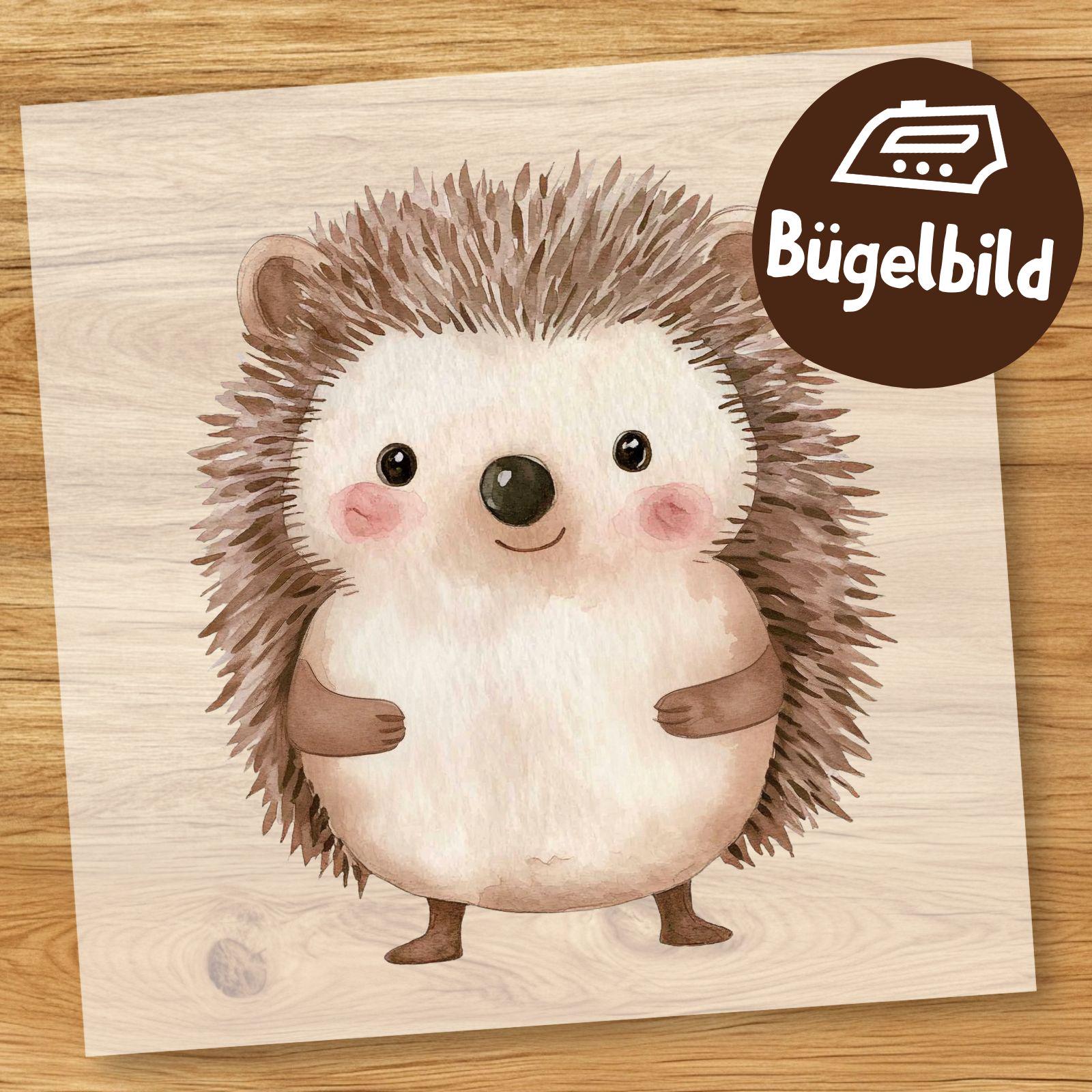 Süßer Igel Bügelbild, Cartoon Glücklicher Babyigel Aquarell Zum Aufbügeln, Waldtier Kinder Shirt Lustige Waldtierchen Schultüte Bügelmotiv von MokoDesignDE