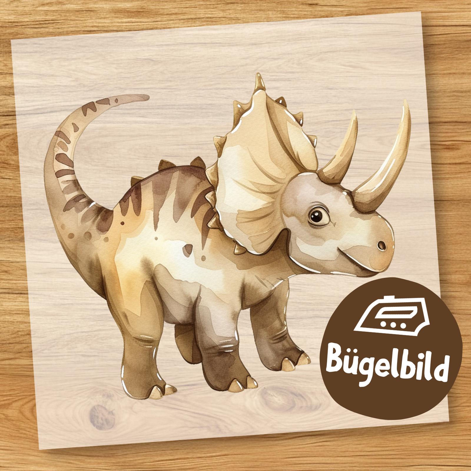 Süßer Triceratops Dinosaurier Bügelbild, Wasserfarbe Baby-Dino Fröhlich Aquarell Zum Aufbügeln, Dschungel Kinder Shirt, Schultüte Bügelmotiv von MokoDesignDE