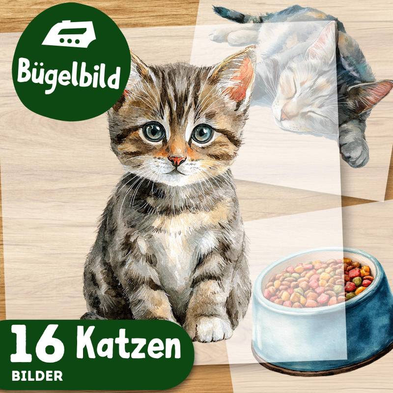 Süßes Katzen Bügelbild, Aquarell Katzenportrait in Wasserfarbe, Haustier Für Kinder Shirt, Schultüte Aufbügler Baby Kätzchen Niedlich von MokoDesignDE