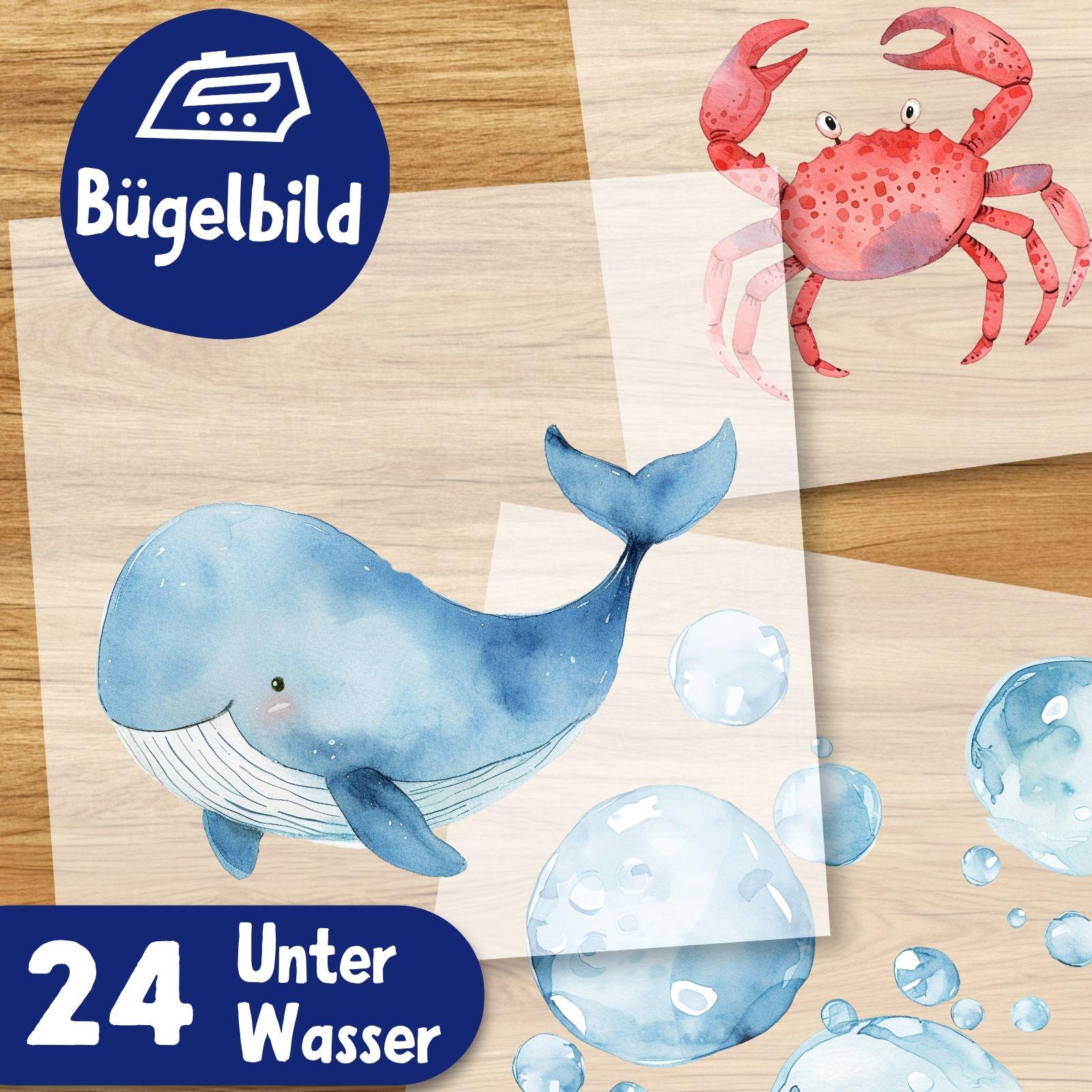Unterwasser Bügelbilder, Wasserfarbe Taucher Grafiken Zum Aufbügeln Fisch, Meerjungfrau, Blauwal Illustrationen Für Kinder Tshirt Delfin Süß von MokoDesignDE