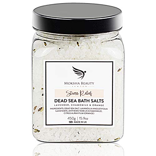 Badesalz und Schaumbad - Hergestellt in Großbritannien (450 g) Natürliches Salz aus dem Toten Meer für Frauen Männer Luxus-Detox mit Essentiellen Ölen von Moksha Beauty