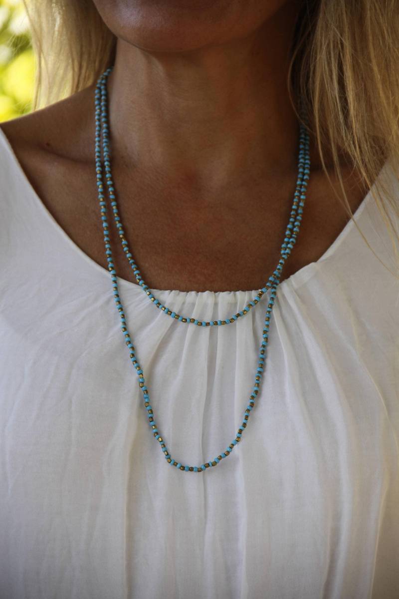 Blaue Halskette Für Frauen - Doppelte Wrap Perlenkette Lange Jeden Tag Mama Boho Simple von MokshaJewelryIbiza