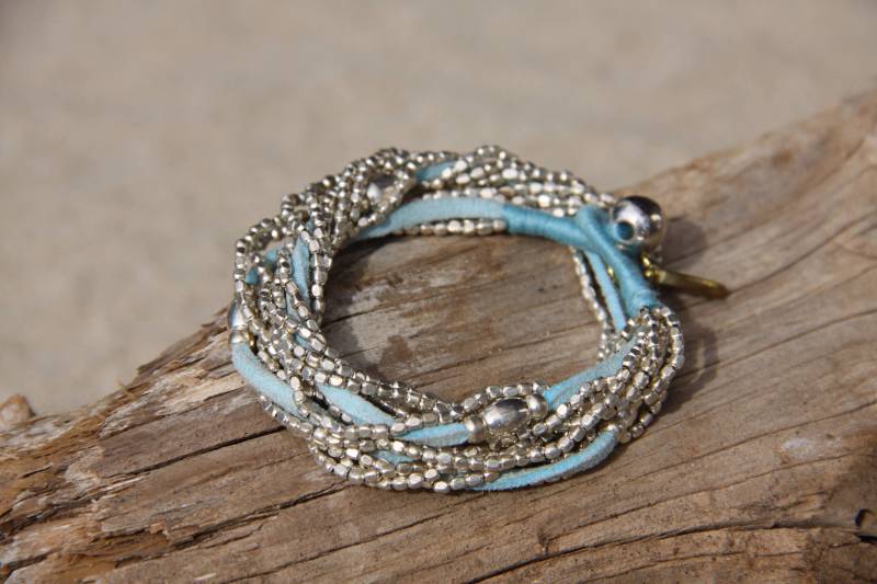 Lässiges Perlen Armband - Leder Silber Boho Schmuck Rosa Stapelbares Freundin Geschenk von MokshaJewelryIbiza
