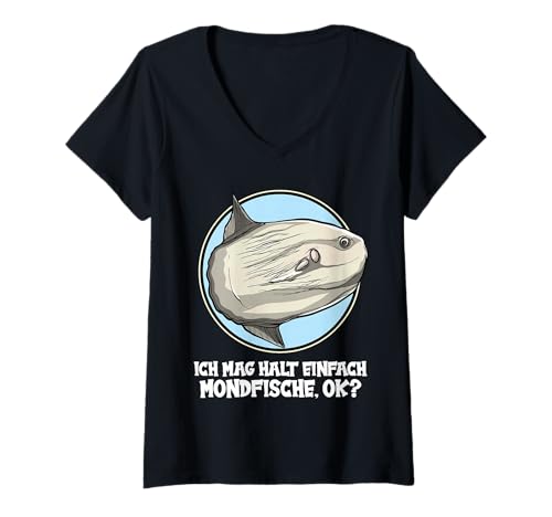 Damen Mola Mola Mondfisch T-Shirt mit V-Ausschnitt Damen Mola Mola Mondfisch T-Shirt mit V-Ausschnitt von Mola Mola Mondfisch Tier Shop