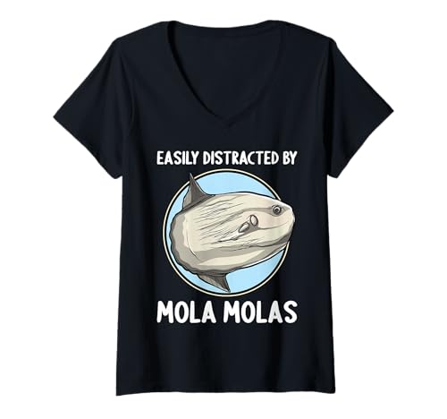 Damen Mola Mola Mondfisch T-Shirt mit V-Ausschnitt Damen Mola Mola Mondfisch T-Shirt mit V-Ausschnitt von Mola Mola Mondfisch Tier Shop