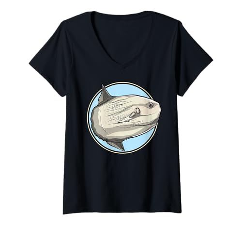 Damen Mola Mola Mondfisch T-Shirt mit V-Ausschnitt Damen Mola Mola Mondfisch T-Shirt mit V-Ausschnitt von Mola Mola Mondfisch Tier Shop