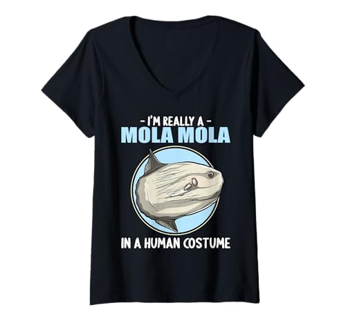 Damen Mola Mola Mondfisch T-Shirt mit V-Ausschnitt Damen Mola Mola Mondfisch T-Shirt mit V-Ausschnitt von Mola Mola Mondfisch Tier Shop