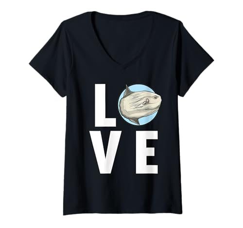 Damen Mola Mola Mondfisch T-Shirt mit V-Ausschnitt Damen Mola Mola Mondfisch T-Shirt mit V-Ausschnitt von Mola Mola Mondfisch Tier Shop