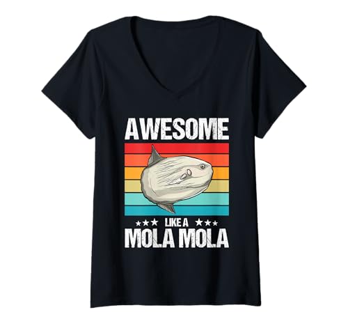 Damen Mola Mola Mondfisch T-Shirt mit V-Ausschnitt von Mola Mola Mondfisch Tier Shop