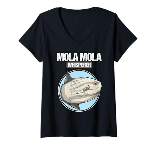 Damen Mola Mola Mondfisch T-Shirt mit V-Ausschnitt Damen Mola Mola Mondfisch T-Shirt mit V-Ausschnitt von Mola Mola Mondfisch Tier Shop